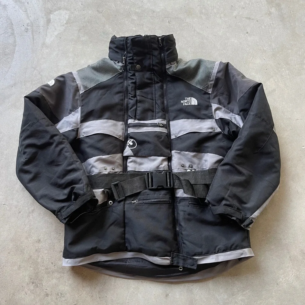 The North Face Steep Tech Mens XL Black Grey Ski Jacket Belted Utility Coat